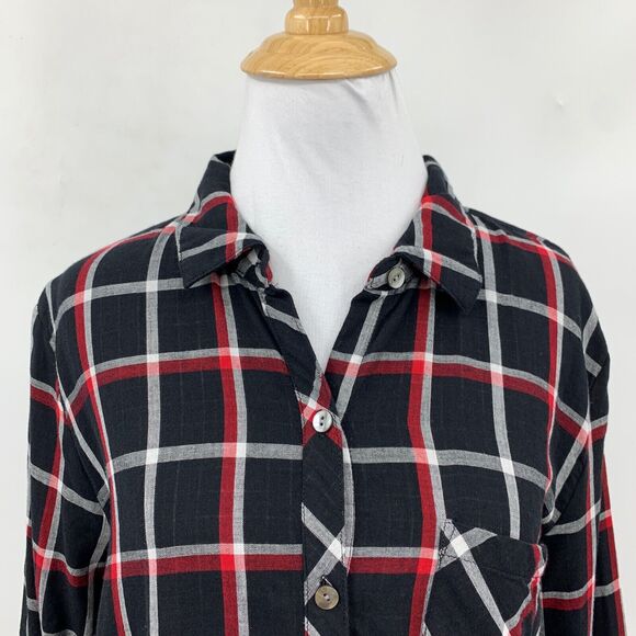 J Jill Shirt Womens Petite Large Multi Plaid Double Cloth Pearl Button Up Tunic - Picture 3 of 15